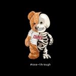 骷颅头小熊矢量棕色熊卡通恐怖小熊矢量白色骨头小熊