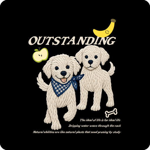 卡通狗图案两只狗绣花图案卡通动物图案男装印花素材