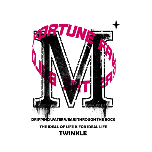 卡通字母M简约文字印花素材圆形文字印花图案