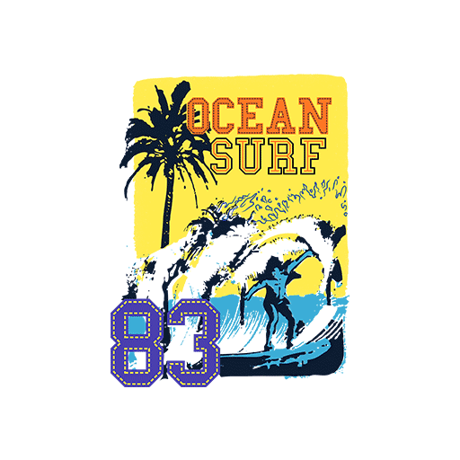 卡通冲浪人物海浪图案卡通椰子树图案数字83